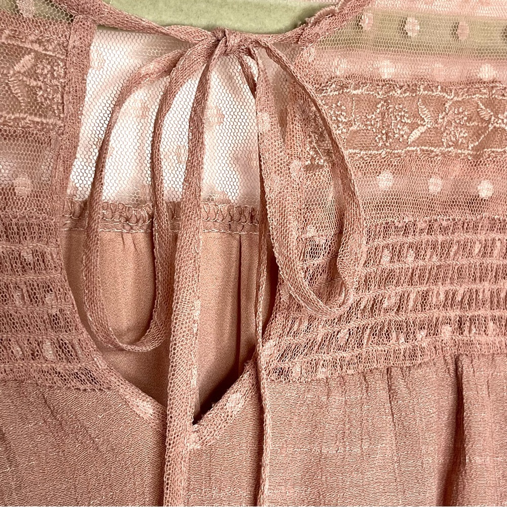 Rose Blush Dress - Embroidered Polka Dot Tulle with Lace and Smocked Top, Size M - Picture 2 of 7